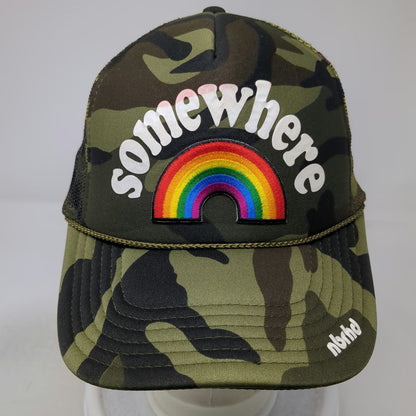 nbrhd Somewhere Rainbow Camo Trucker Hat Green One Size Snapback Mesh Foam Patch