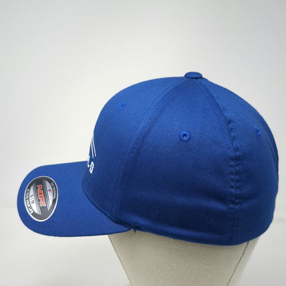 Flexfit Baseball Cap Blue M Structured Stretch Fit Americold Logo Grey Brim Hat