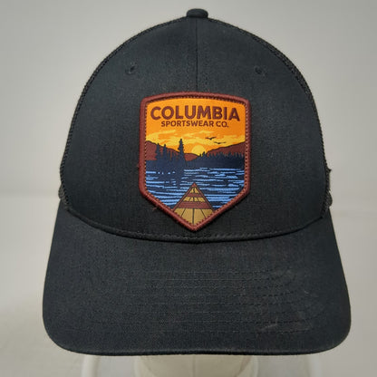 Columbia Baseball Cap Black M Mesh Back Flexfit Stretch Logo Patch Outdoors Hat