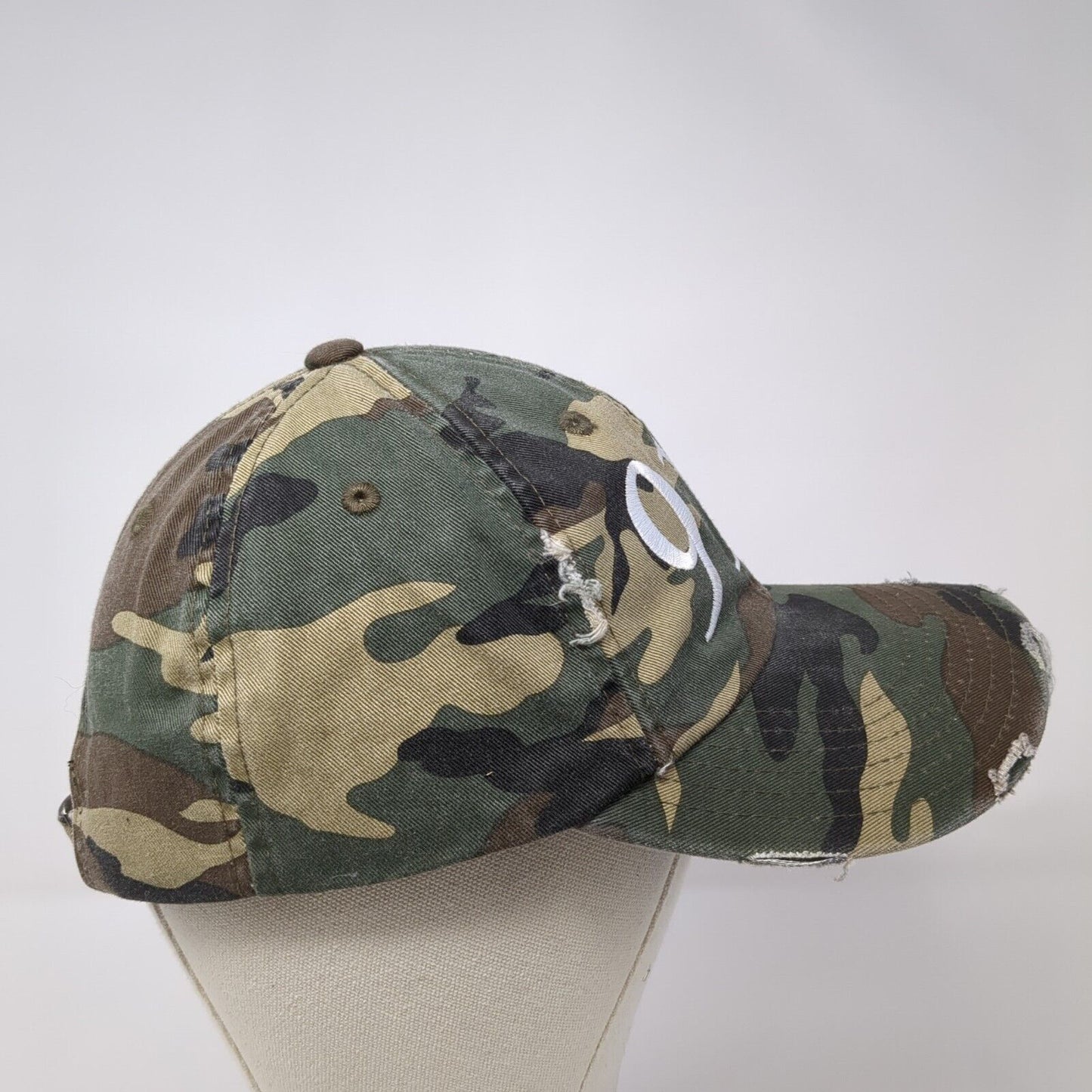 912 Slideback Hat Camouflage One Size Adjustable Embroidered Distressed District
