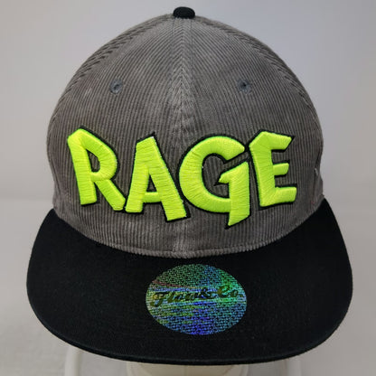Flow & Co. Snapback Gray Black Green Hat OS Corduroy Rage 3D Puff Flat Brim