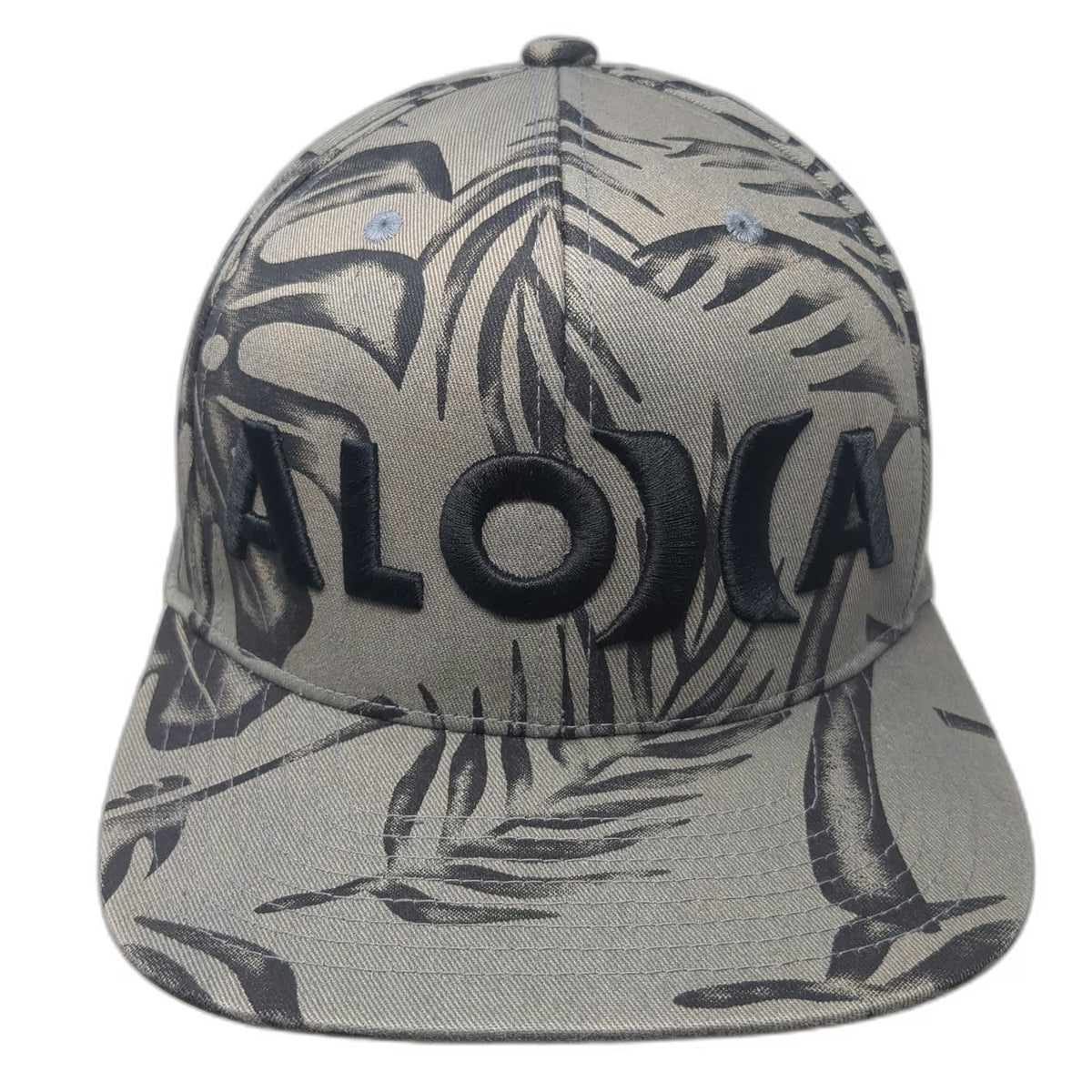 Hurley Snapback Hat Gray One Size Aloha Tropical Leaf Print Flat Brim Surf