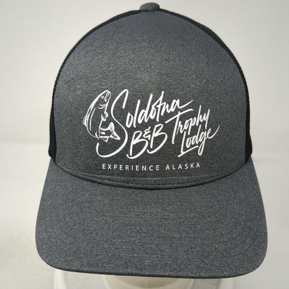 Flexfit Baseball Cap Gray XL Soldotna Trophy Lodge Alaska Fishing Mesh Hat