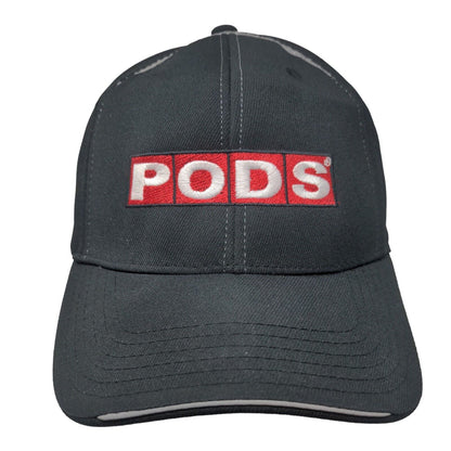 PODS Strapback Hat Black One Size Adjustable Embroidered Vented Holes 6 Panel