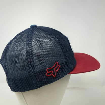 Fox Trucker Hat Blue Red One Size Mesh Back Flat Brim Snapback Motocross Racing