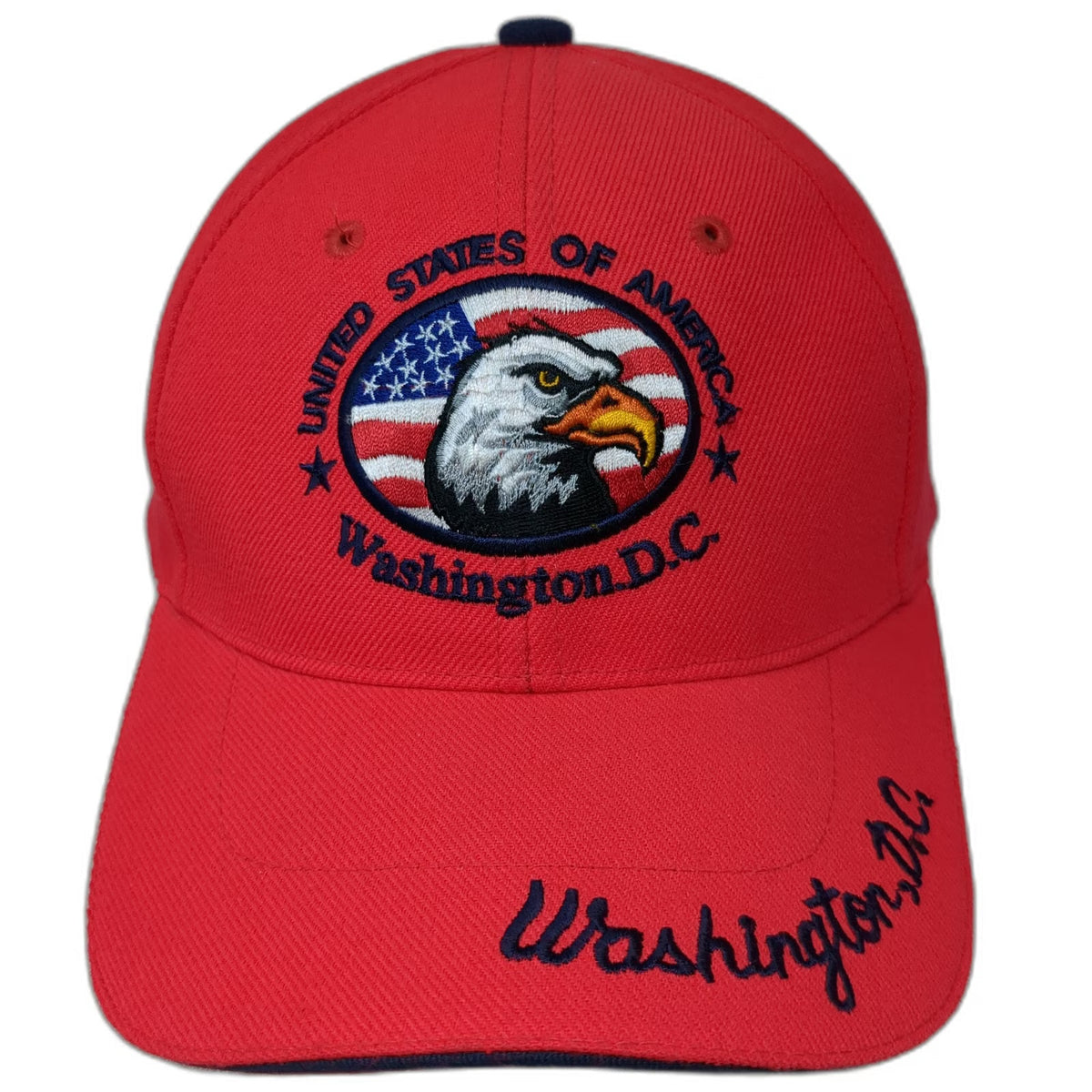 Baseball Cap Red One Size Washington DC USA Eagle Patriotic Flag Strapback Hat