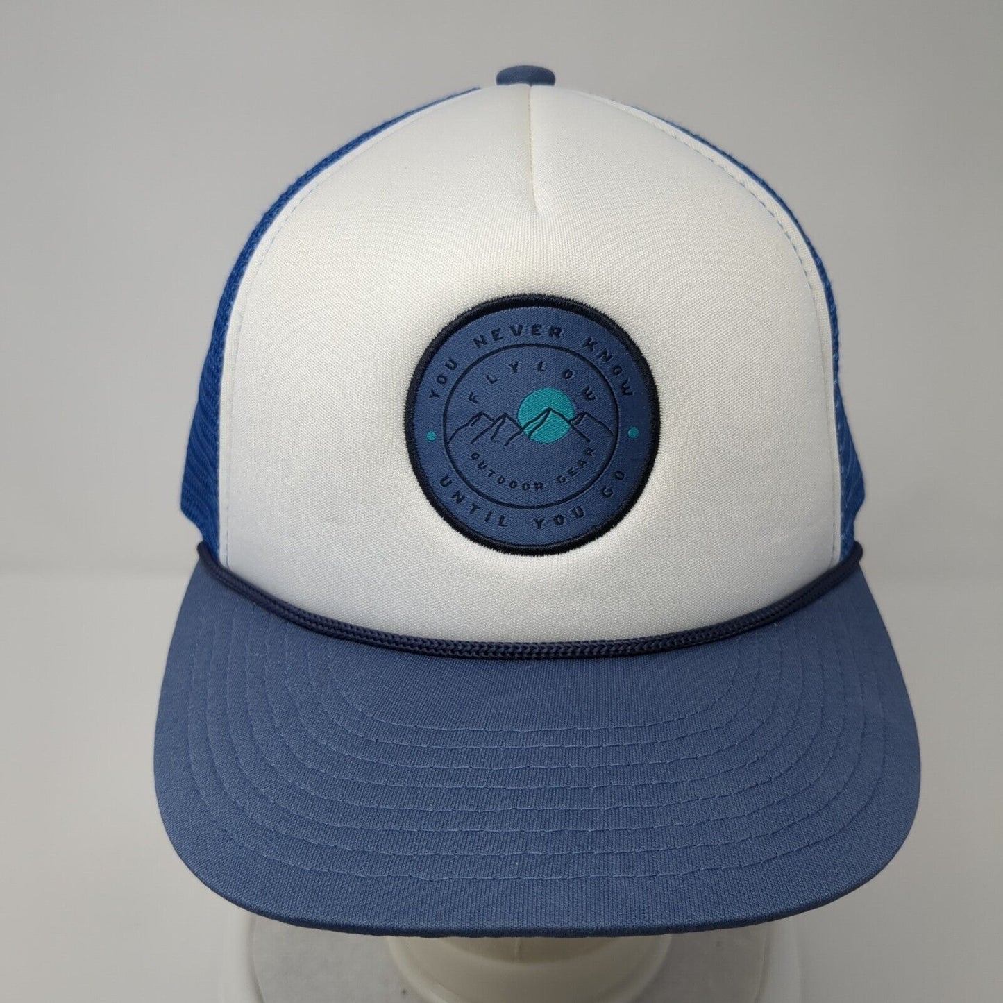 You Never Know Until You Go Rope Trucker Hat Blue One Size Mesh Back