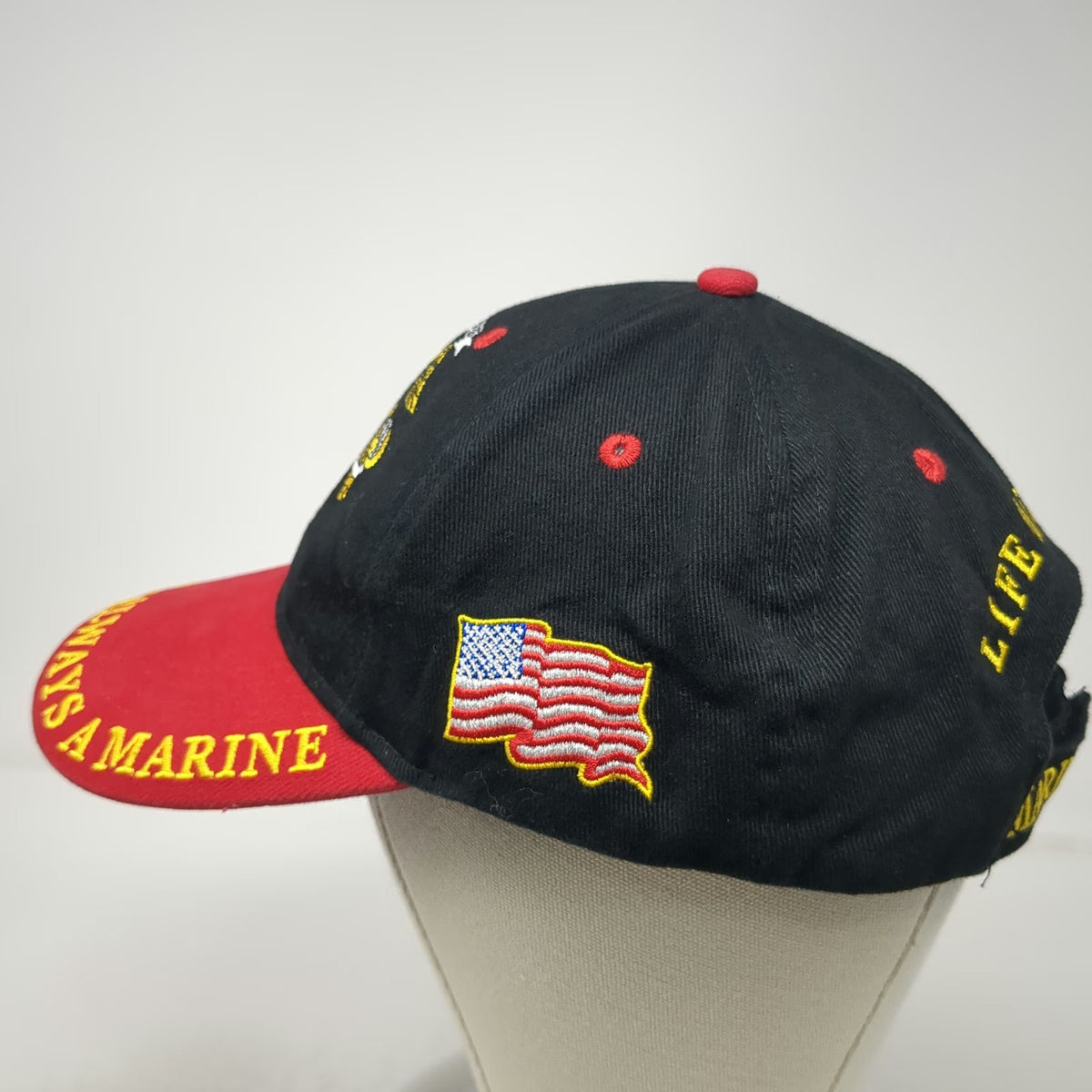 Eagle Emblems Marines Baseball Cap Black Red One Size USMC EGA Life Member Hat