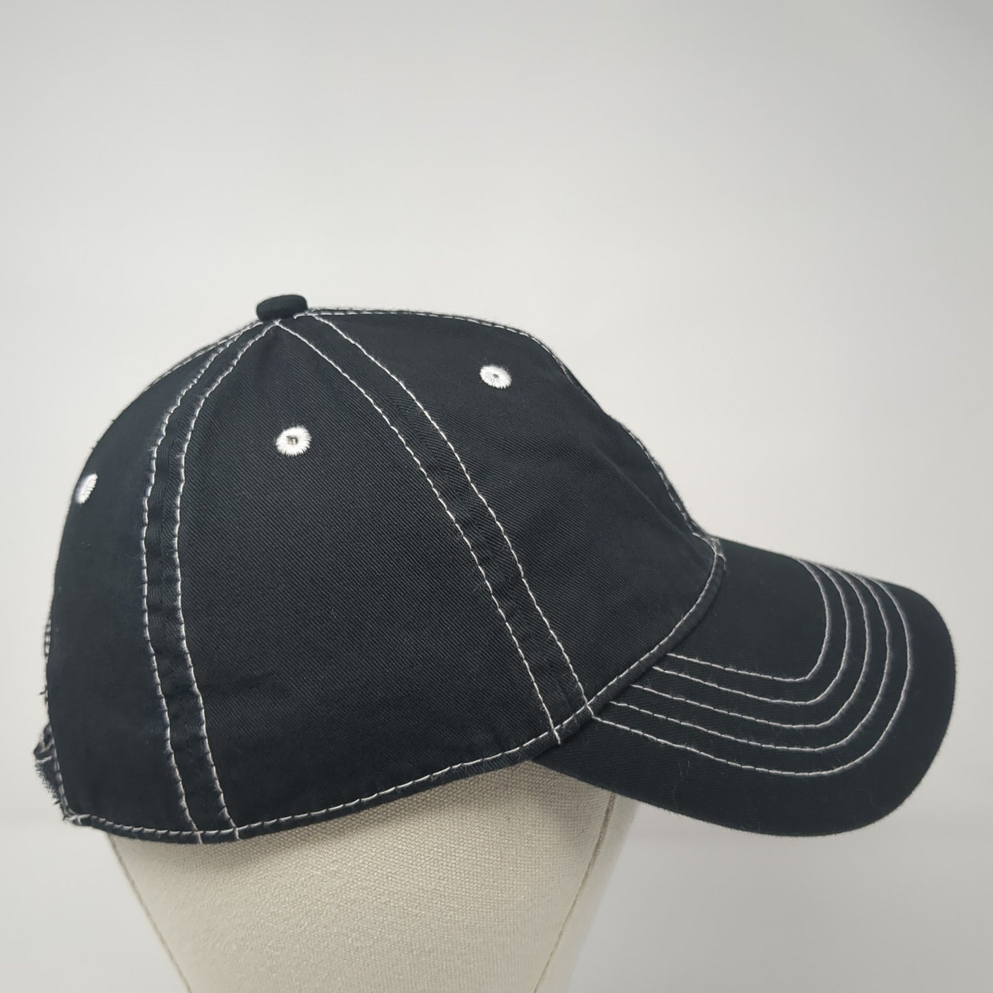 Unbranded Strapback Hat Solid Black 6 Panel Vent Holes Blank Adjustable