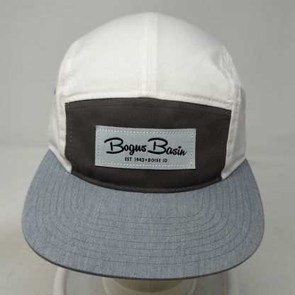 White Bogus Basin Boise ID Ski Resort 5 Panel Hat One Size Gray Red Underbrim