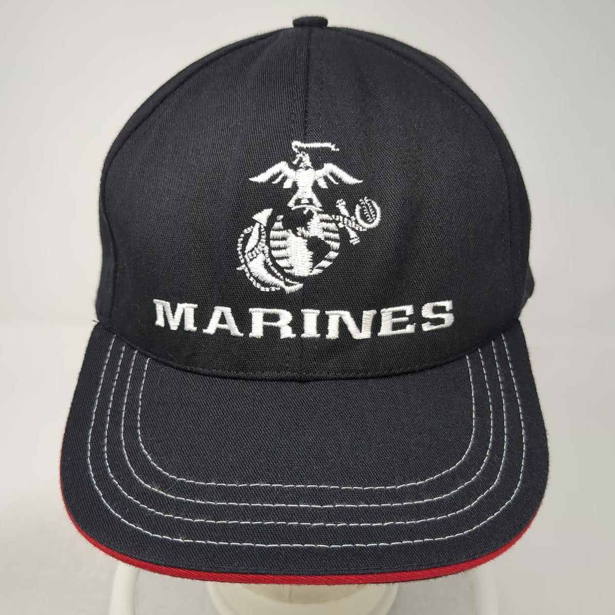 Unionwear Snapback Black One Size US Marines EGA Logo Red Piping Hat Made in USA