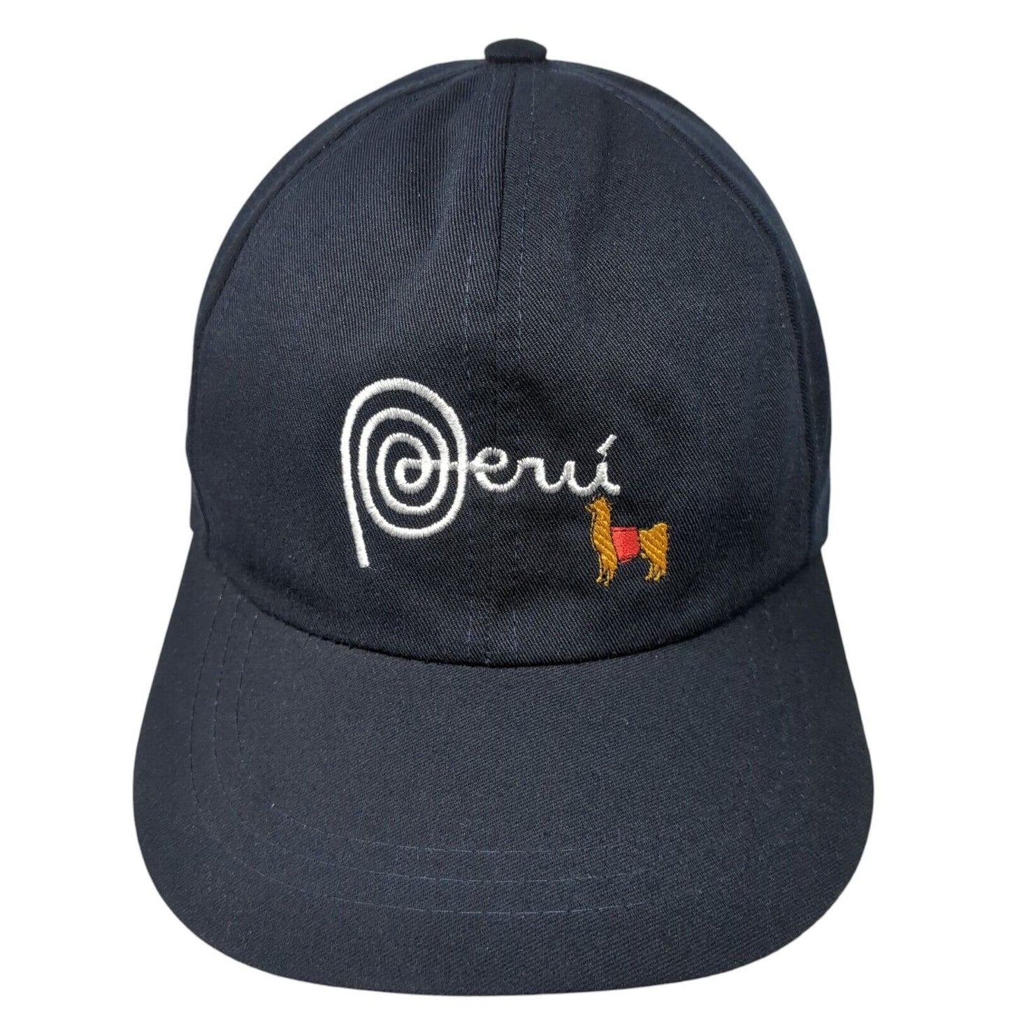 Peru Strapback Hat Blue One Size Adjustable Solid Embroidered 6 Panel