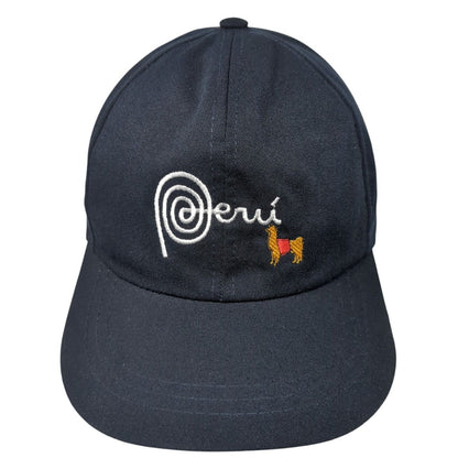 Peru Strapback Hat Blue One Size Adjustable Solid Embroidered 6 Panel