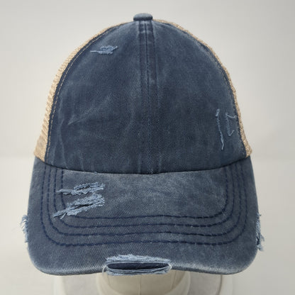 C.C Ponytail Trucker Hat Multicolor One Size Adjustable Distressed Mesh Back
