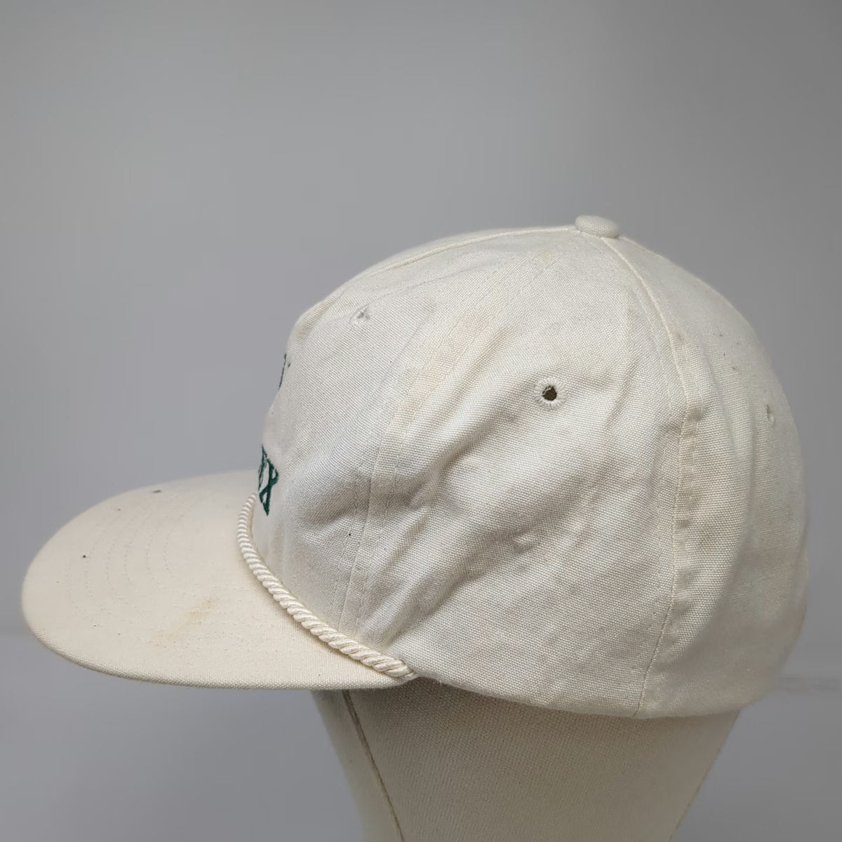 Texace Trucker Hat White Rolex Logo Rope Brim Green Underbrim Made USA Vintage