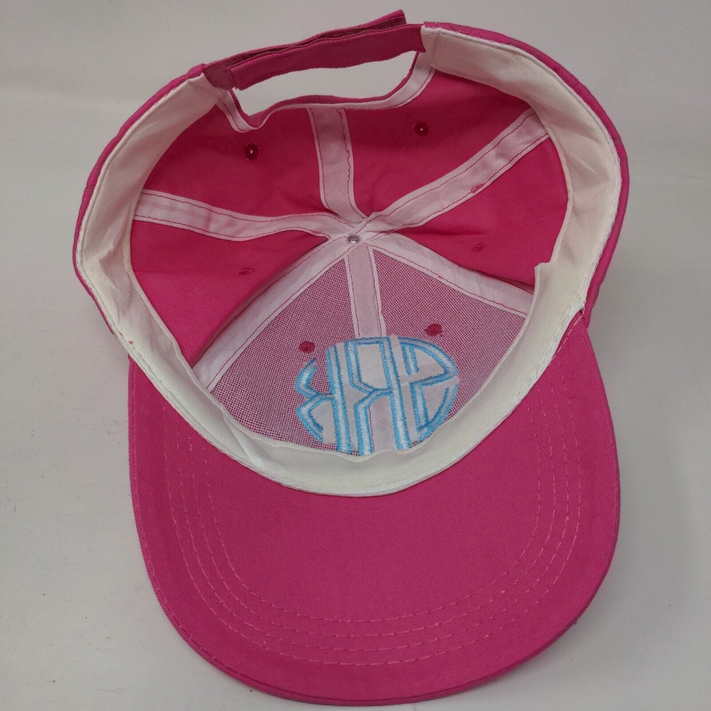 Monogram Strapback Hat Pink One Size Adjustable Embroidered Vented Holes 6 Panel