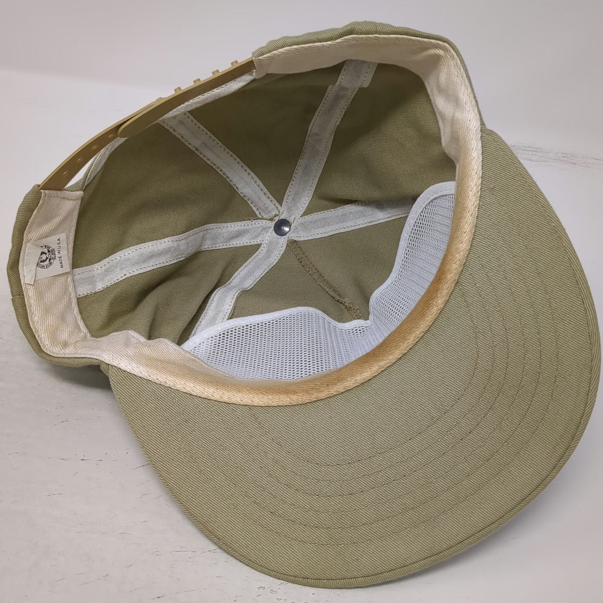 American Sportsman 5 Panel Hat Beige Snapback Buck Bass Made in USA Vintage