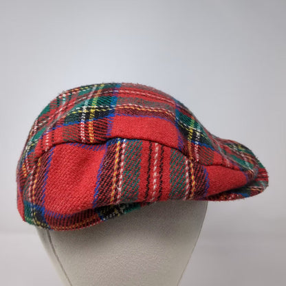 Country Gentleman Flat Cap Red Tartan Plaid Wool Tweed Made USA Hat L Vintage