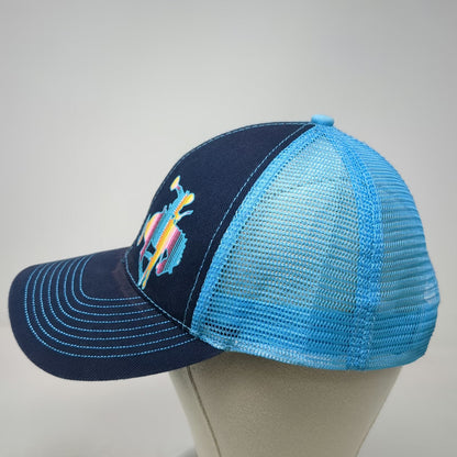 Baseball Cap Blue One Size Mesh Back Serape Bucking Bronco Western Strapback Hat