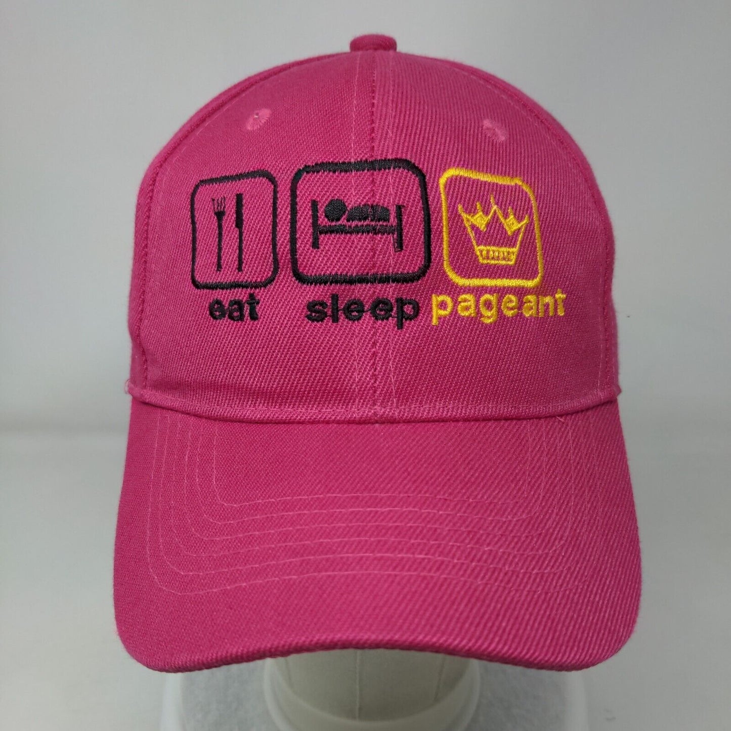 Eat Sleep Pageant Strapback Hat Pink One Size Embroidered Adjustable