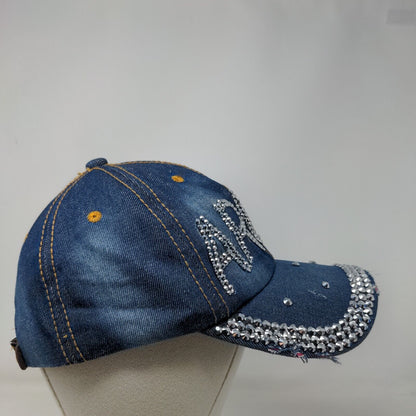 Aruba Bling Slideback Hat Blue One Size Denim Leather Strap Embellished