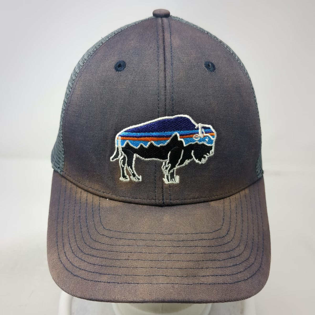 Patagonia Trucker Hat Blue One Size Bison Skyline Mountain Mesh Snapback