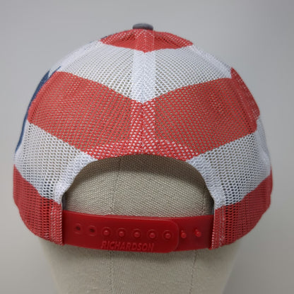 Richardson Trucker Hat Gray One Size American Flag CNR Leather Patch Snapback