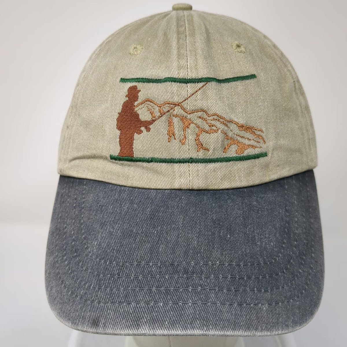 Port and Company Baseball Cap Beige Blue One Size Portneuf River Fishing Hat