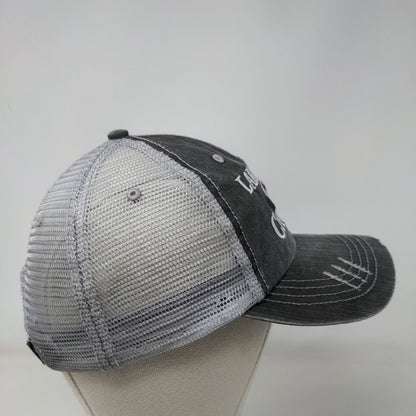Lake Hair Don't Care Strapback Trucker Hat Gray OSFA Mesh Back Distressed
