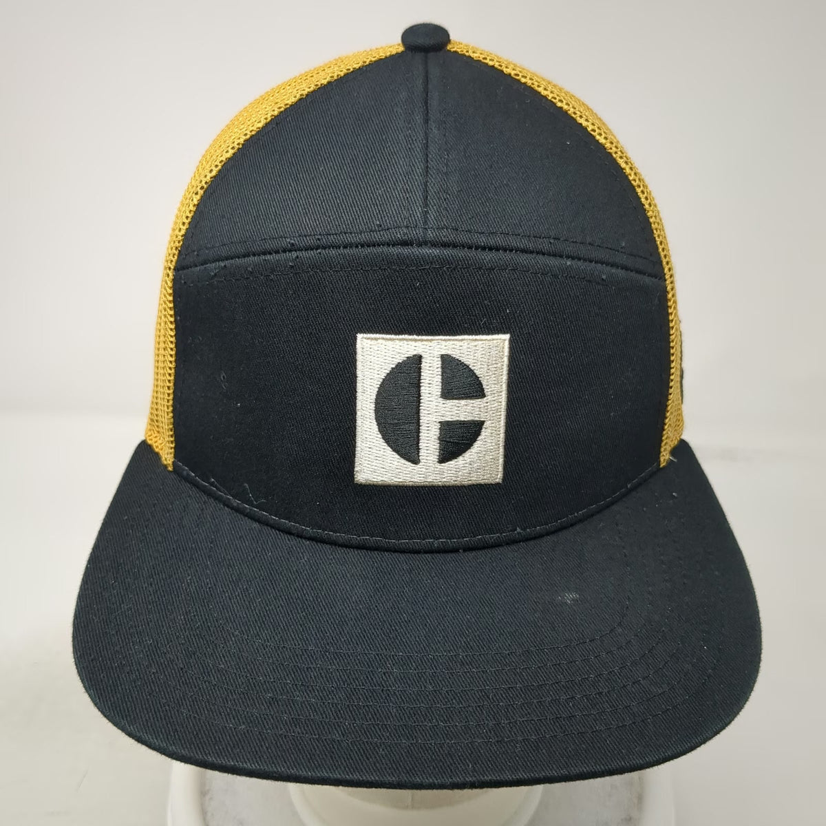CAT Trucker Hat Black Gold One Size Mesh Snapback Flat Brim Construction Patch