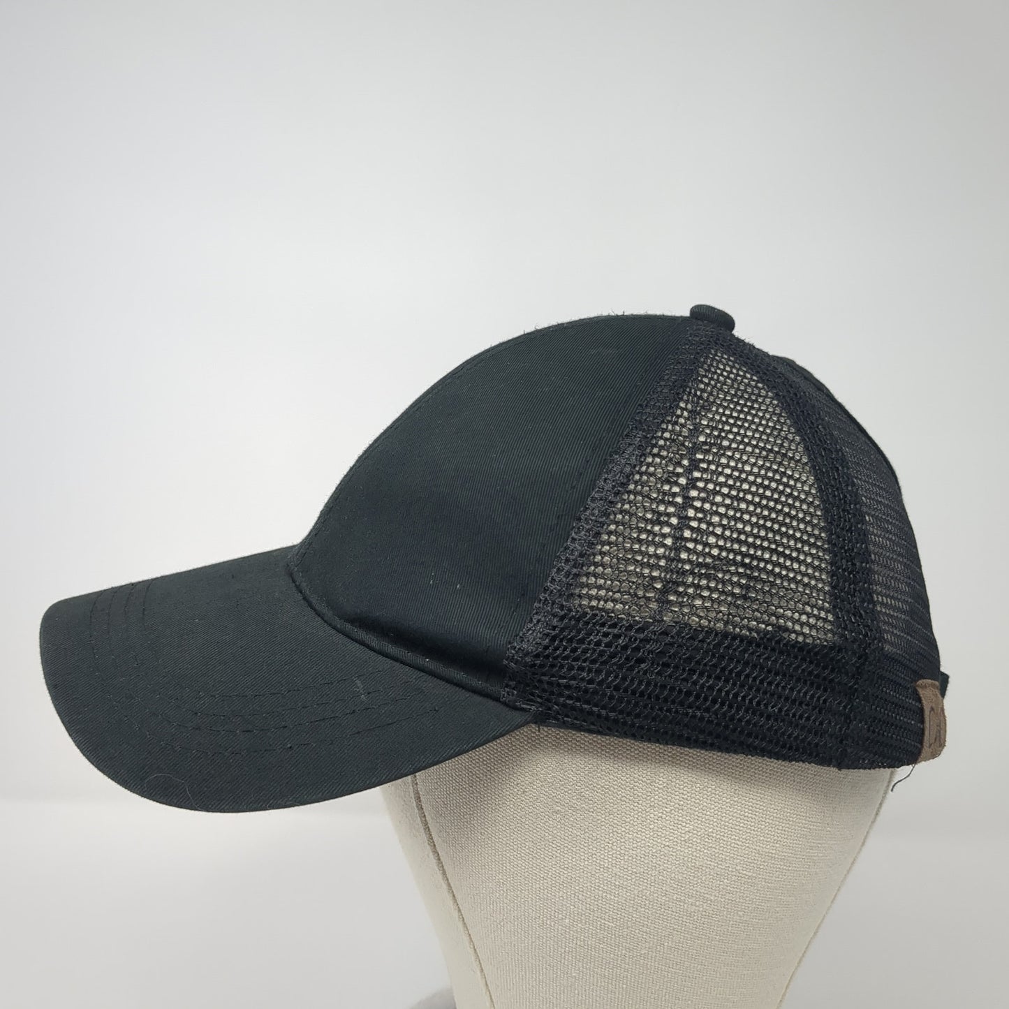 C.C Exclusives Ponytail Trucker Hat Black One Size Adjustable Mesh Back Blank