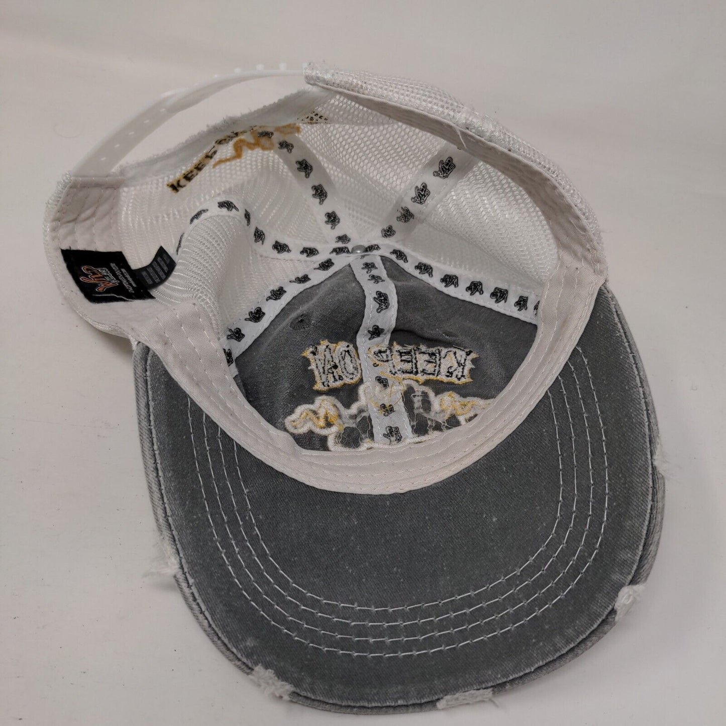 Keep On Truckin Snapback Trucker Hat Gray OSFM Mesh Back Distressed Wild Wear