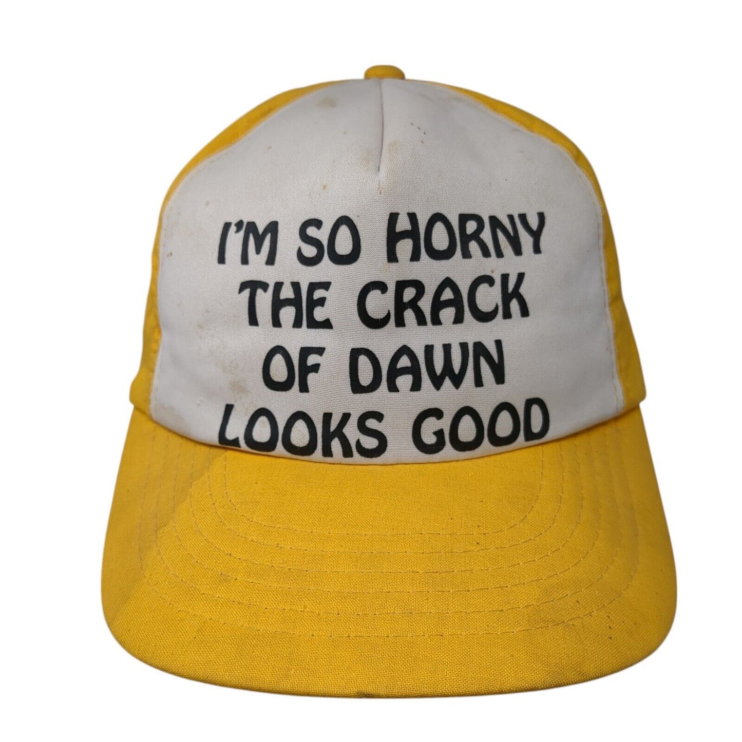 I'm So Horny The Crack of Dawn Snapback Hat Yellow One Size Adjustable Cotton