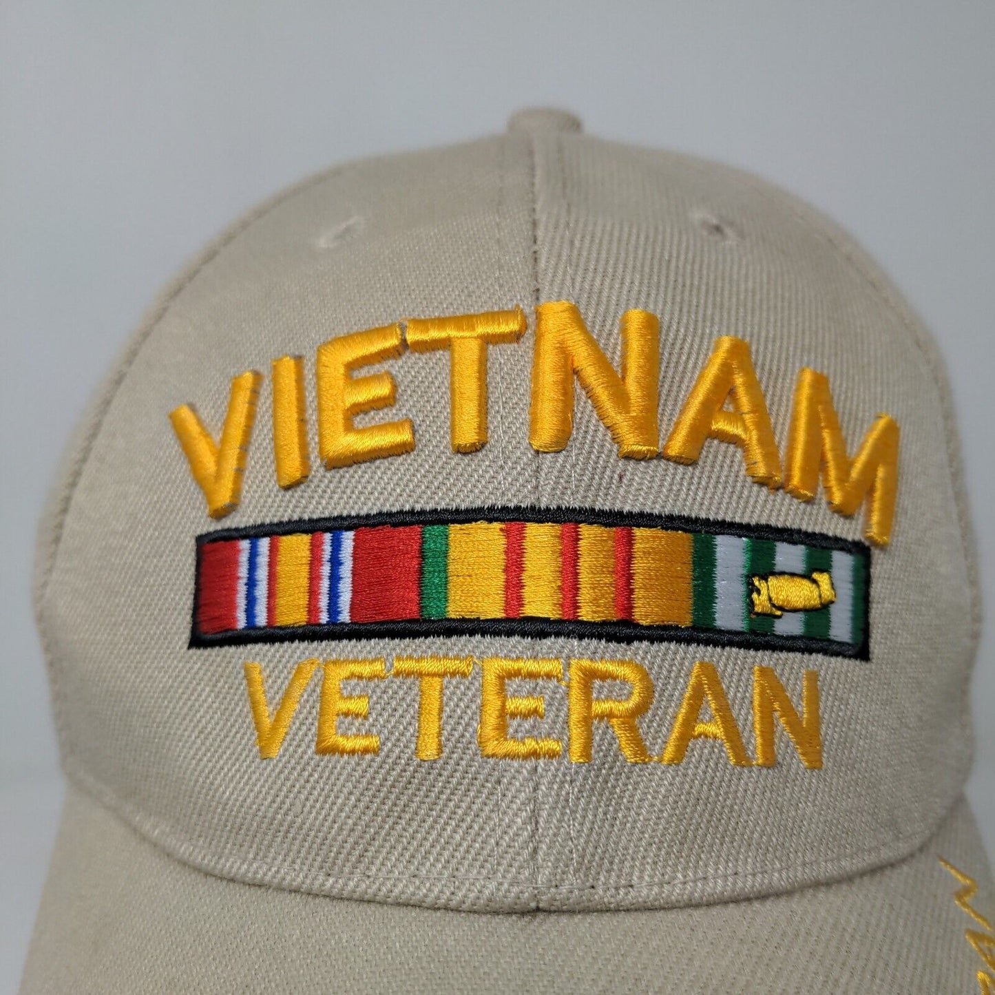 Unbranded Men's Strapback Hat Tan Embroidered Vietnam Veteran Logo Military