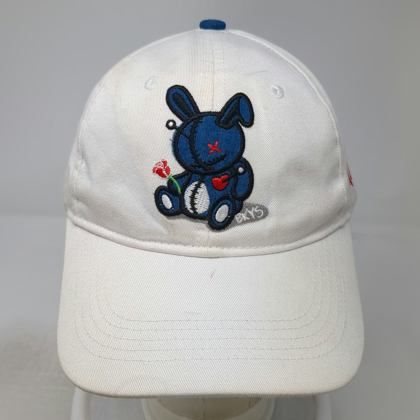 BKYS Baseball Cap White One Size Blue Underbrim Lucky Charm Embroidered Bear Hat