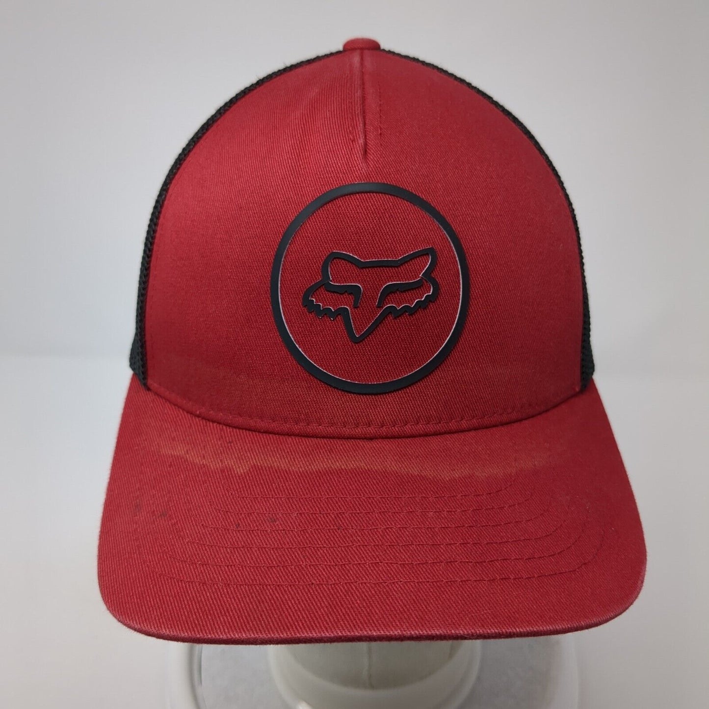 Fox Fitted Mesh Back Trucker Hat Red L/XL Stretch Flexfit Colorblock