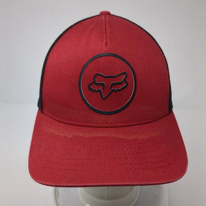 Fox Fitted Mesh Back Trucker Hat Red L/XL Stretch Flexfit Colorblock