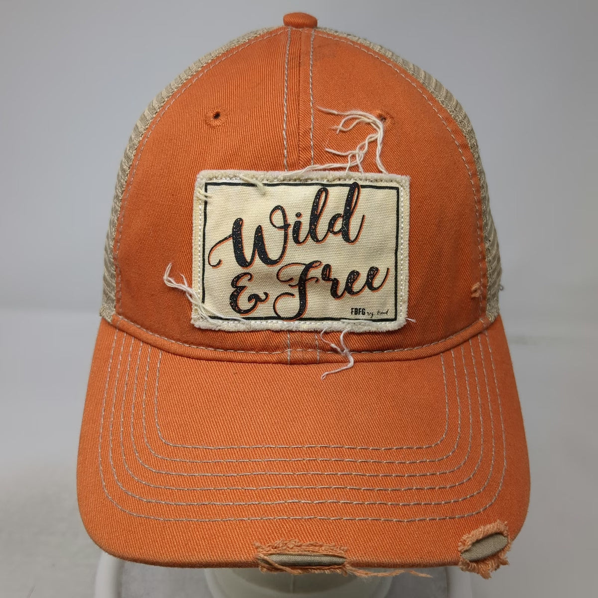Knee Deep Trucker Hat Orange One Size Snapback Frayed Wild & Free Patch Graphic