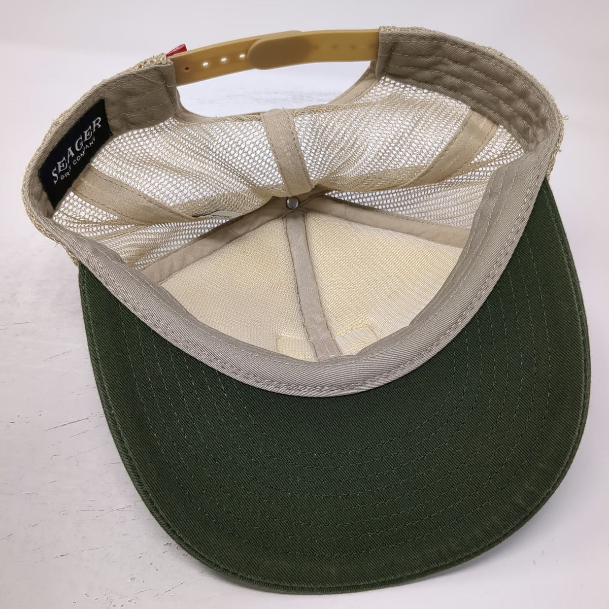 Seager Trucker Hat Green Beige One Size Mesh Snapback Fishing Club Patch