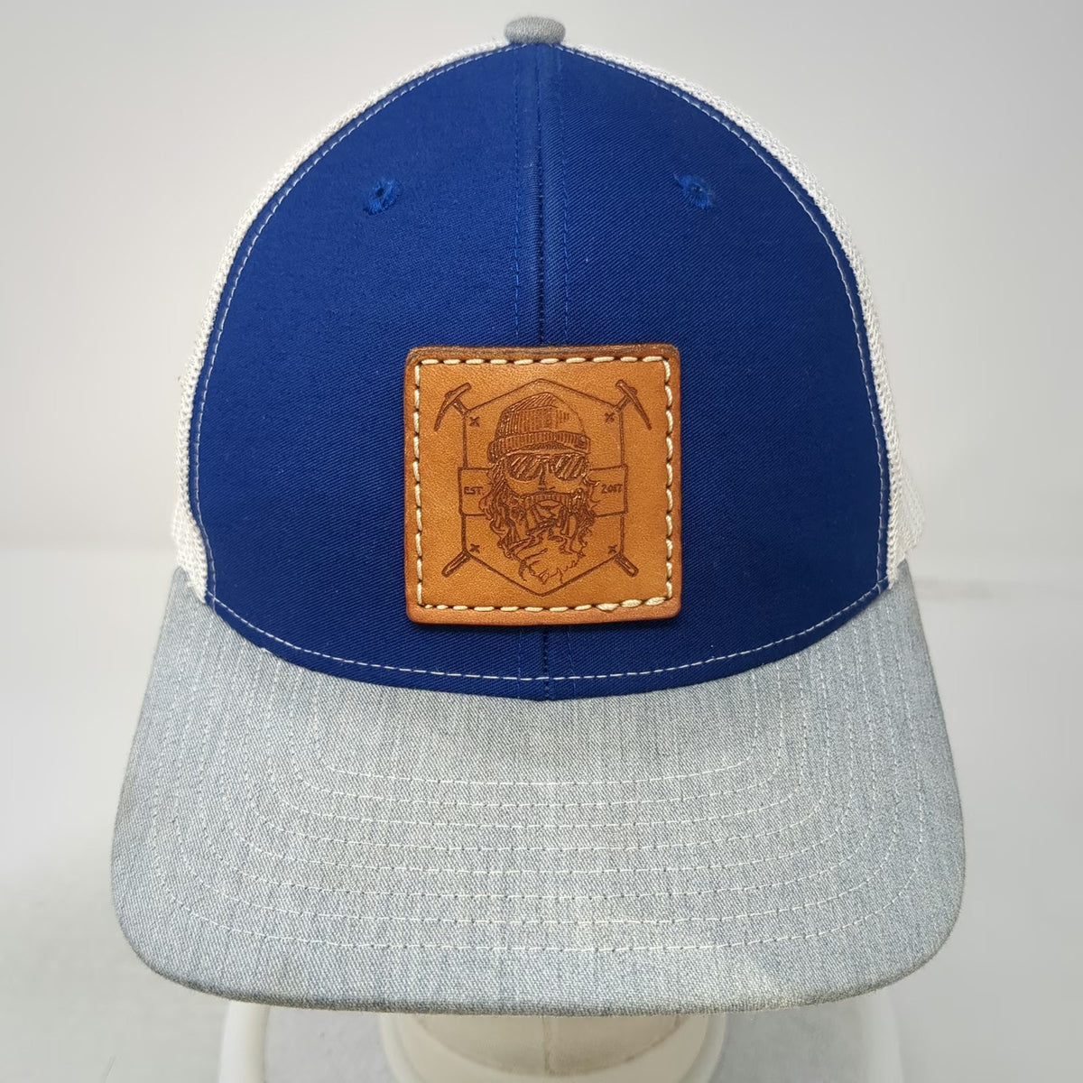 Richardson 112 Trucker Hat Blue Gray White One Size Leather Patch Snapback