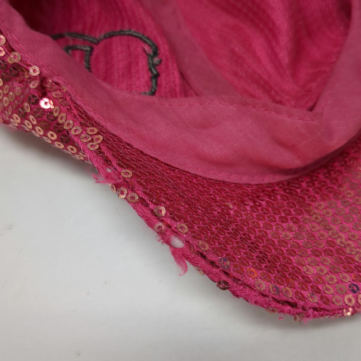 Barbie Army Cap Pink One Size Sequin Silhouette Logo Bling Sparkle Cadet Hat