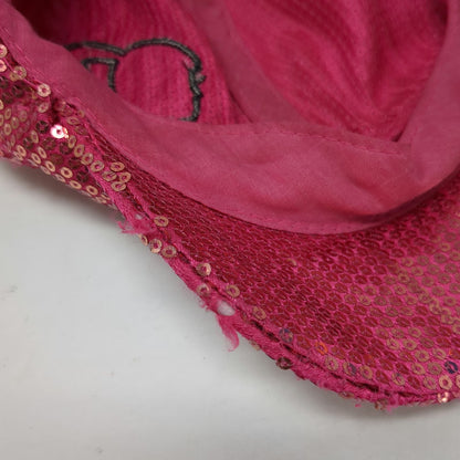 Barbie Army Cap Pink One Size Sequin Silhouette Logo Bling Sparkle Cadet Hat