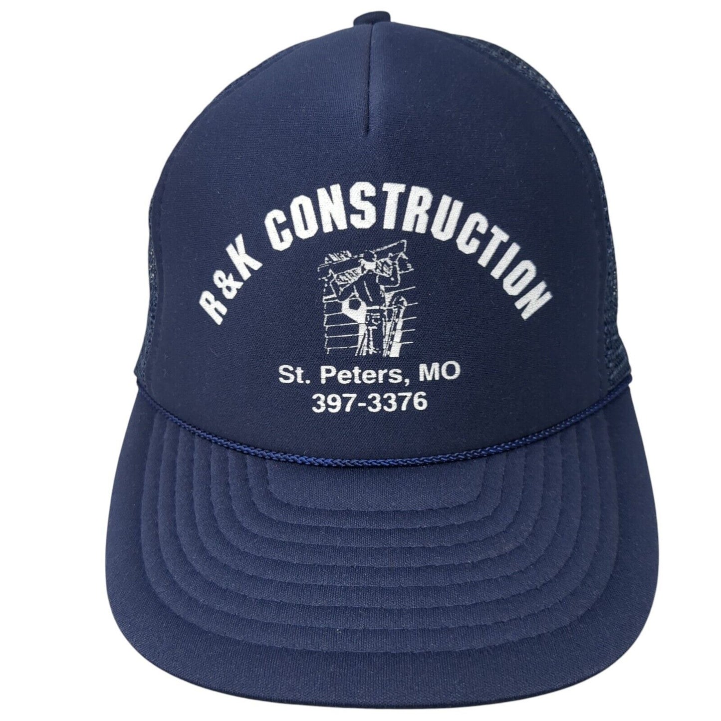 R&K Construction St. Peters MO Snapback Trucker Hat Blue OS Adjustable Mesh Rope