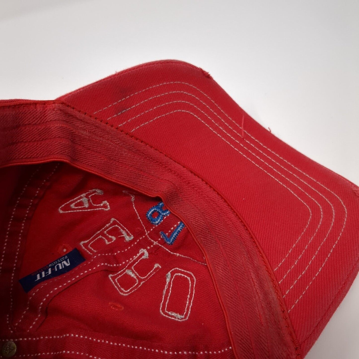 Aero 87 California New York Fitted Hat Red L/XL Nu-Fit Distressed 6 Panel