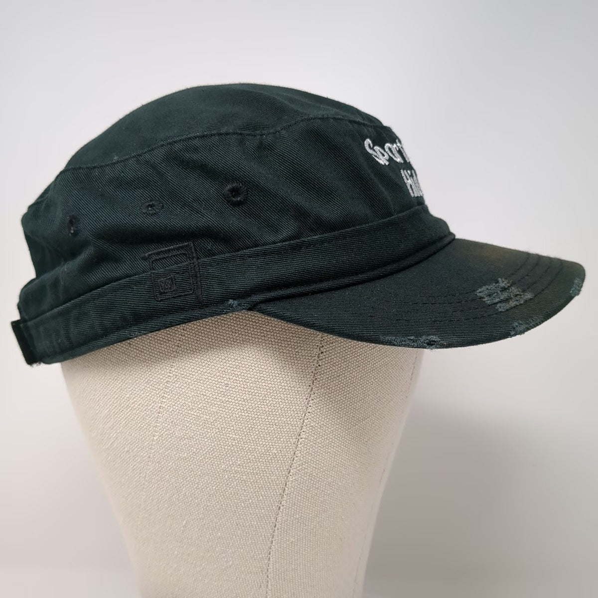 District Threads Army Cap Black One Size Sportsmans Hideout Frayed Brim Hat