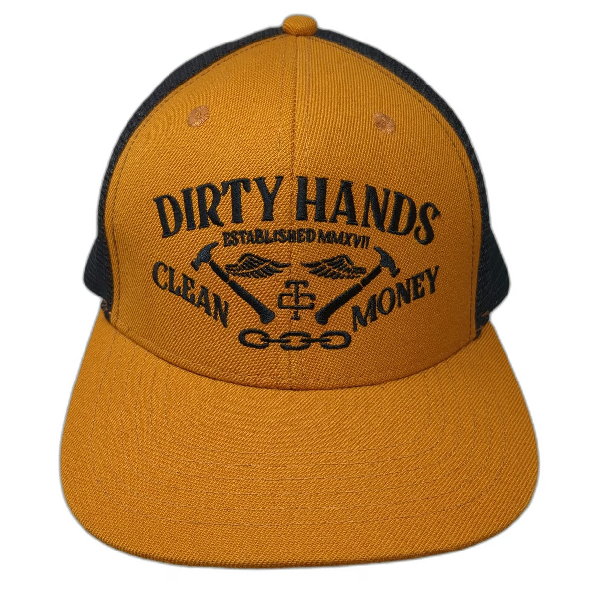 Troll Co Trucker Hat Brown One Size Dirty Hands Clean Money Mesh Back Flat Brim