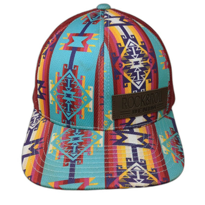 Rock & Roll Denim Blue Trucker Hat One Size Southwestern Aztec Pattern Mesh