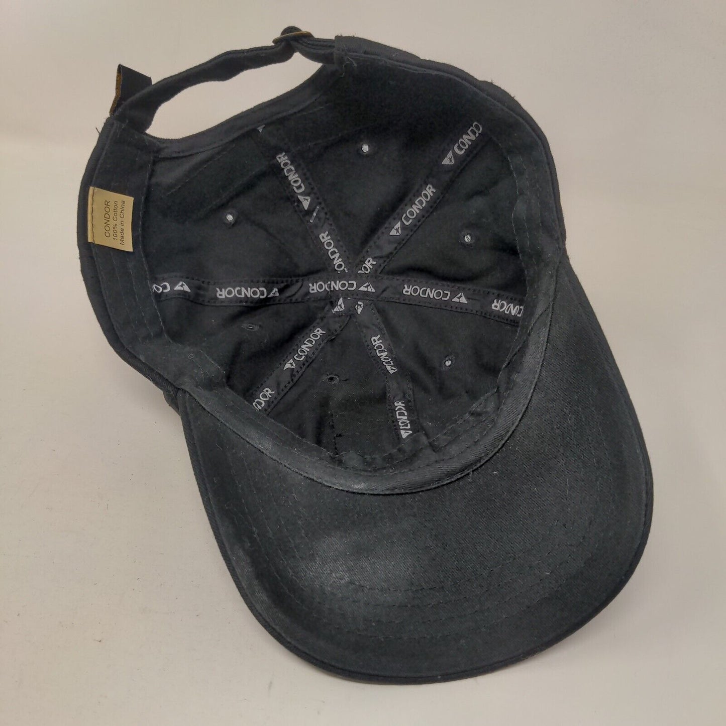 Condor Slideback Hat Black One Size Adjustable Patch Logo 6 Panel Cotton