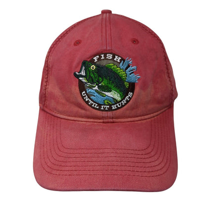 Fish Until It Hurts Strapback Hat Red OSFA Adjustable Embroidered