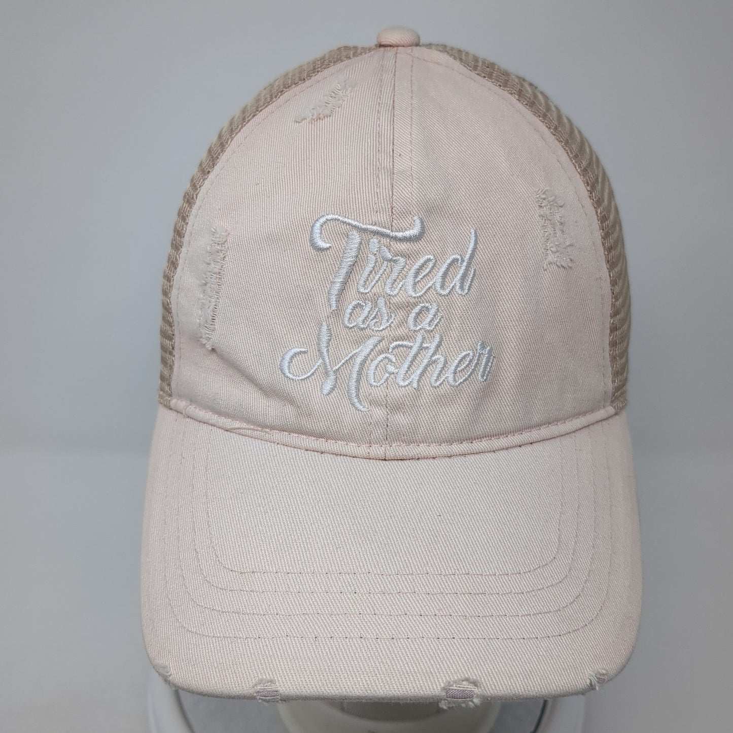 Tired As A Mother Ponytail Baseball Cap Multicolor One Size Distressed Mesh Back